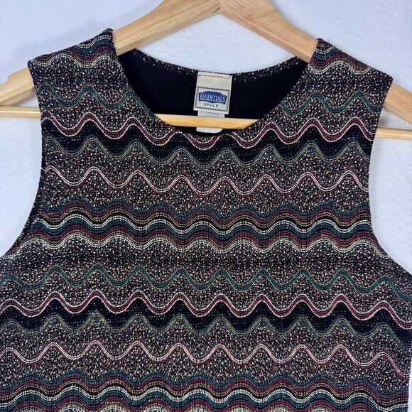 Vintage 90s Stretch Tank Dot Painted Stippled Wavy Lines Sparkles Jeweled Look S - Picture 3 of 7